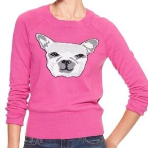 Gap French Bulldog Puppy Dog Print Pink Long Sleeve Sweater.